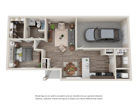 a stylized floor plan with a bedroom and a living room at Arcadia Townhomes, Roy